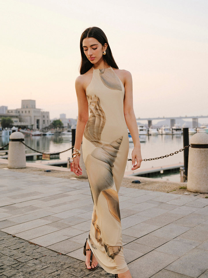 Mesh Halter Neck Backless Dress