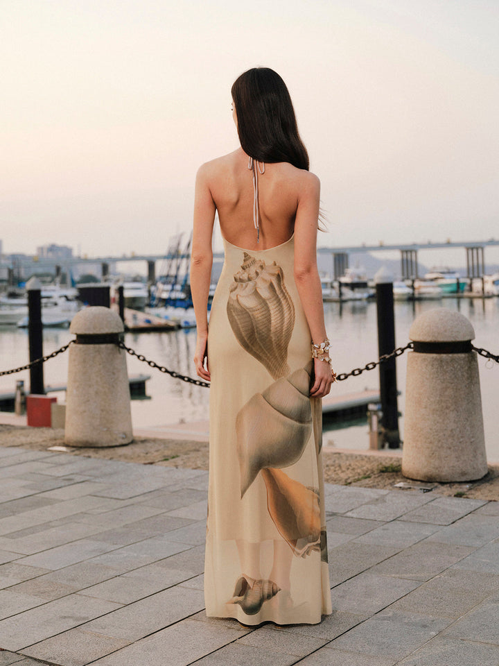 Mesh Halter Neck Backless Dress