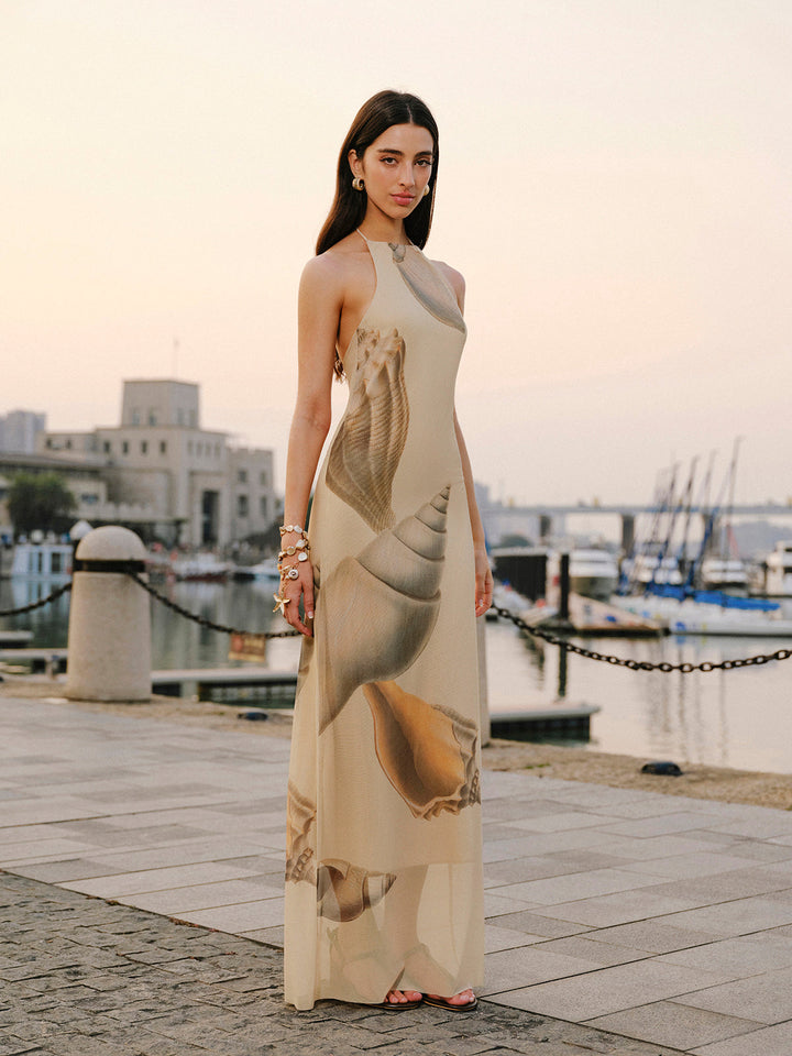 Mesh Halter Neck Backless Dress