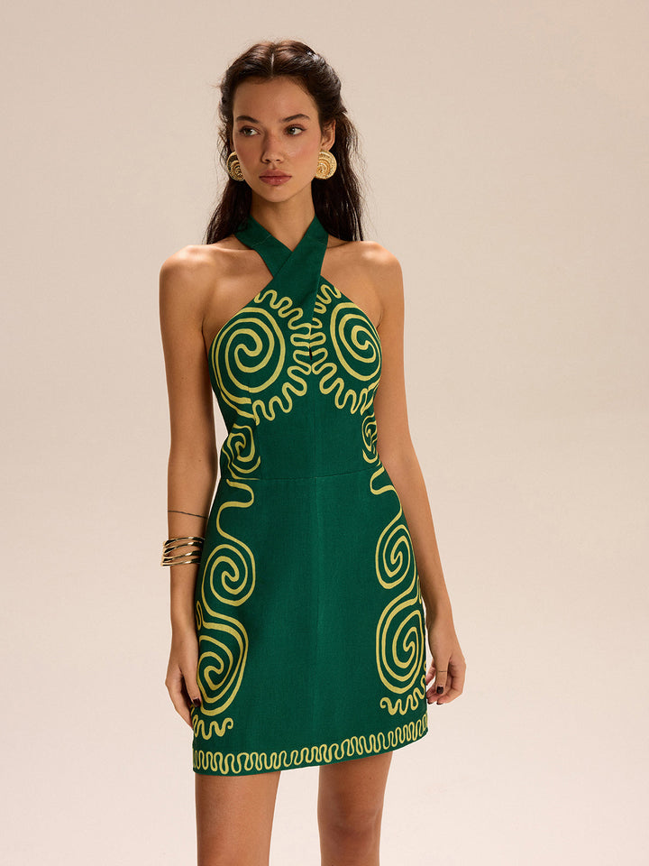 Halter-Neck Dress With Swirl Patterns