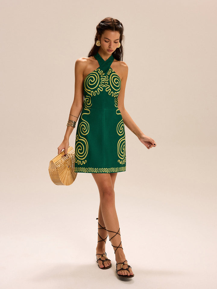 Halter-Neck Dress With Swirl Patterns