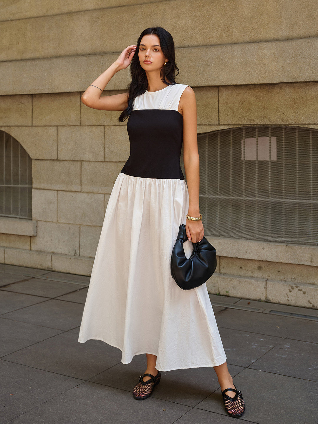 Sleeveless Color-Block Maxi Dress