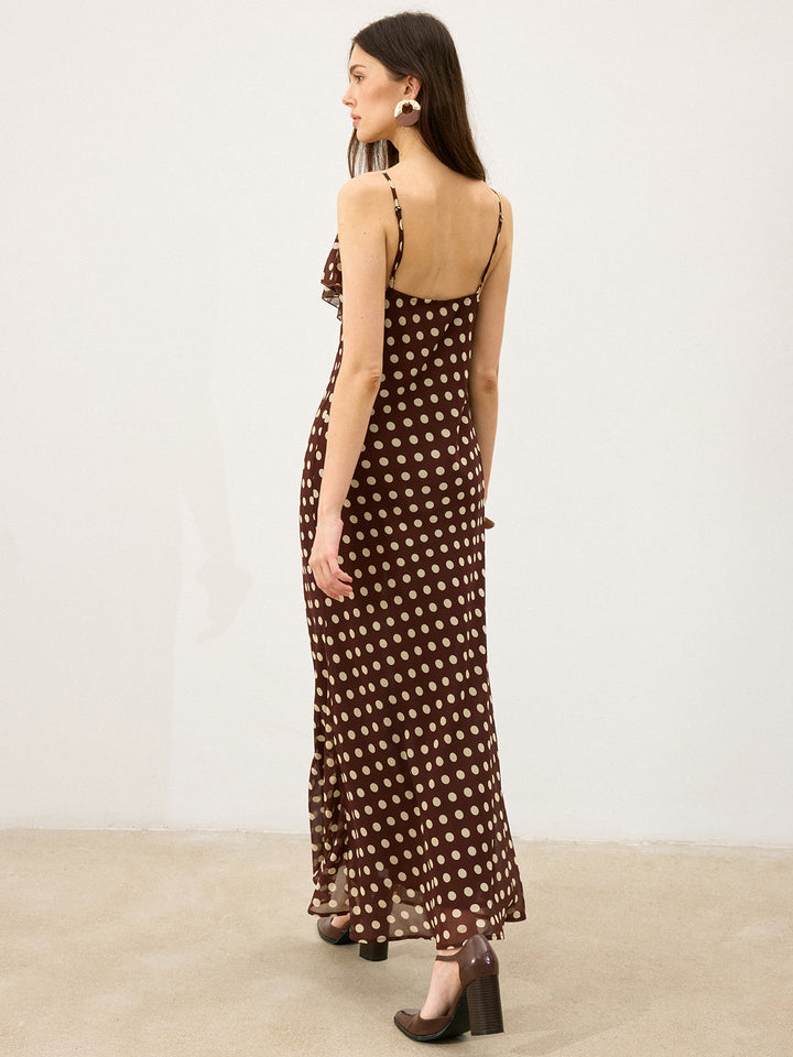 Semi-Sheer Polka Dot Ruffle Cami Maxi Dress