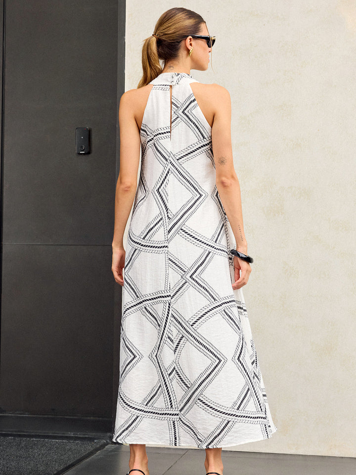 Geometric Print Halter Maxi Dress
