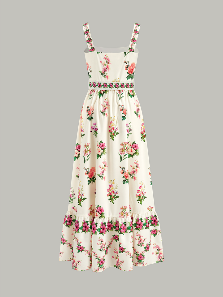 Floral Print Belted Midi Dress