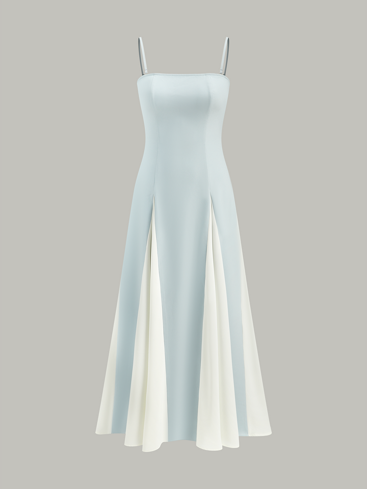 Color Block Detachable Strap Maxi Dress