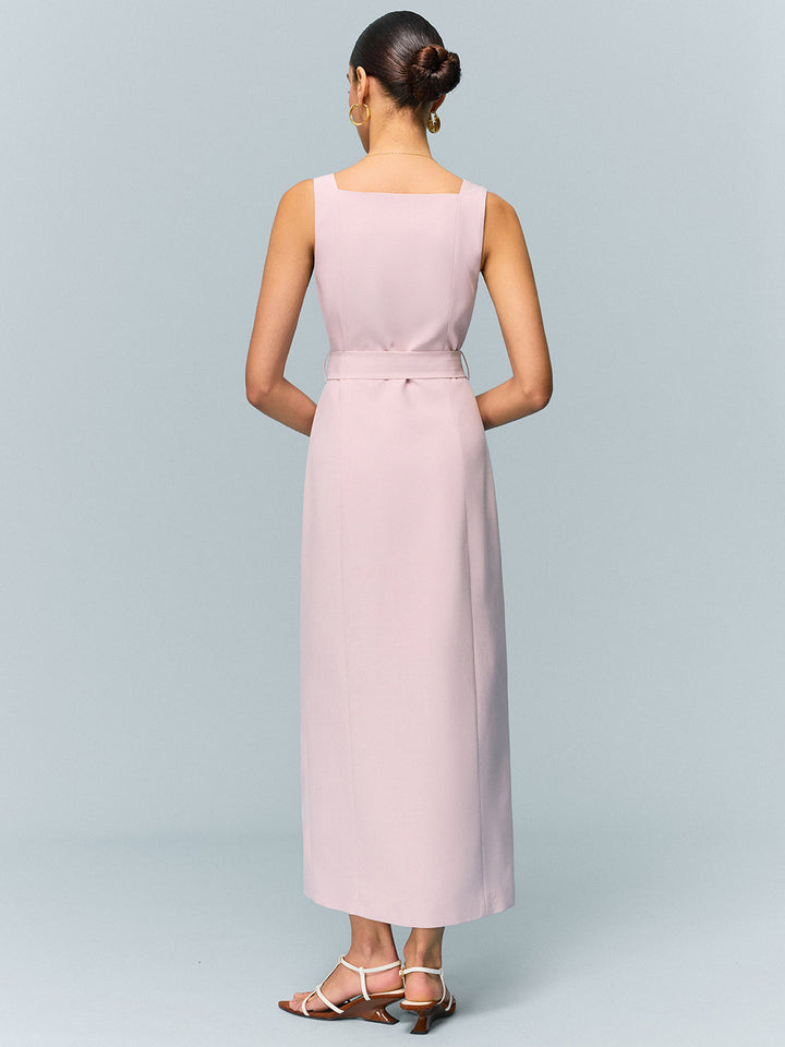 Belted Button-Front Maxi Dress