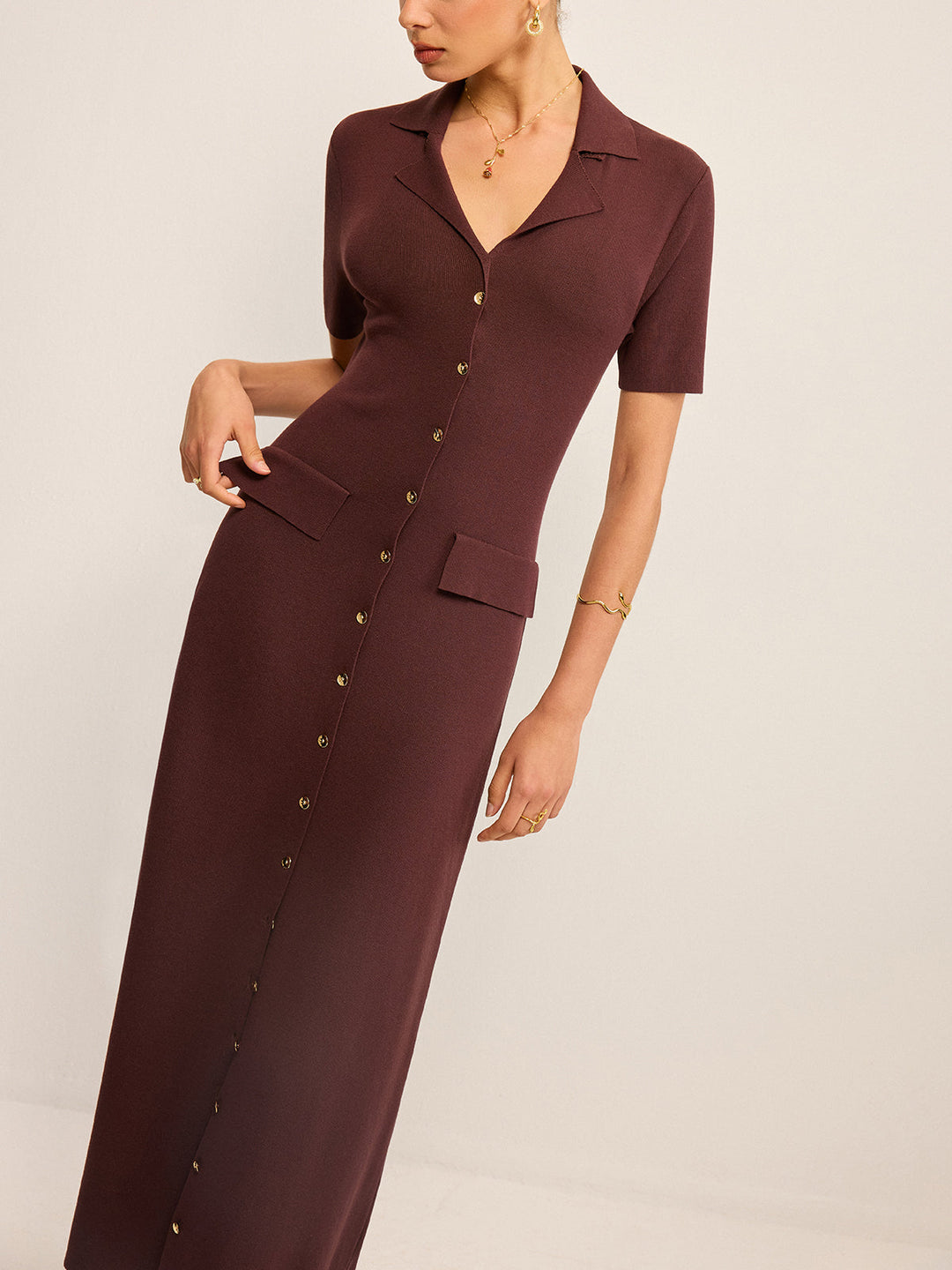 Pocketed Button-Front Maxi Dress