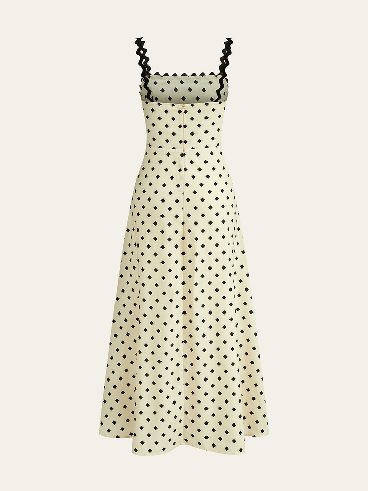 Polka Dot Midi Dress with Scalloped Straps