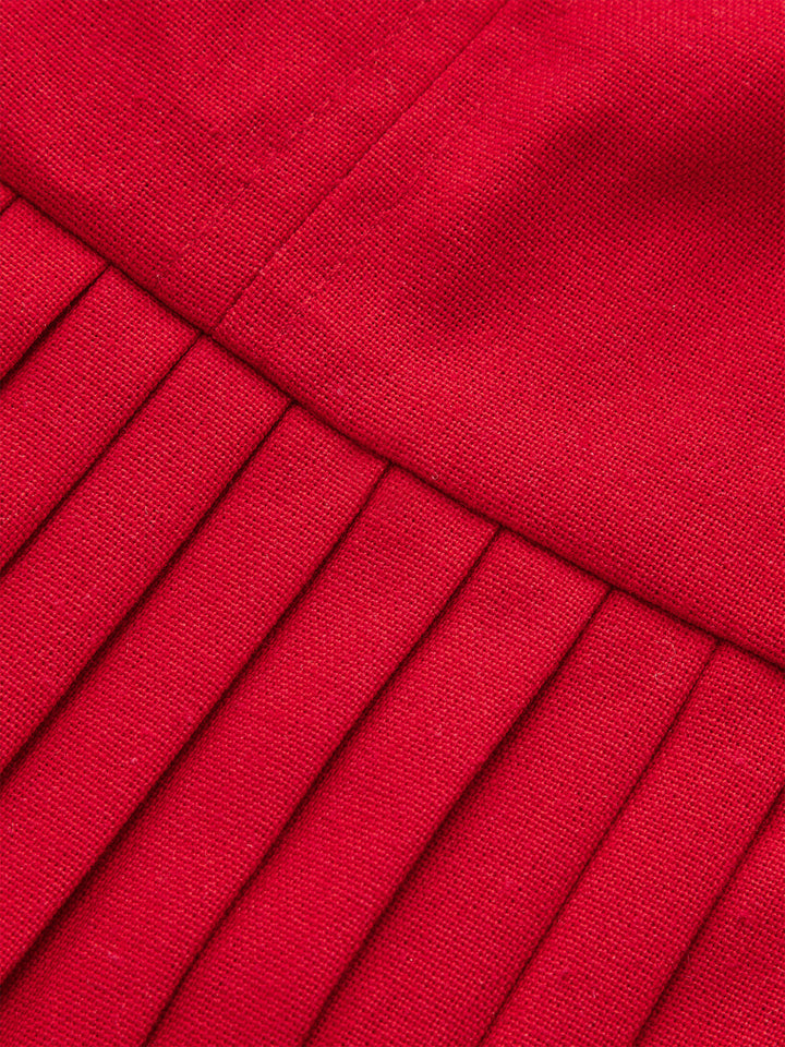 Shirt-Collar Pleated Dress with Belt