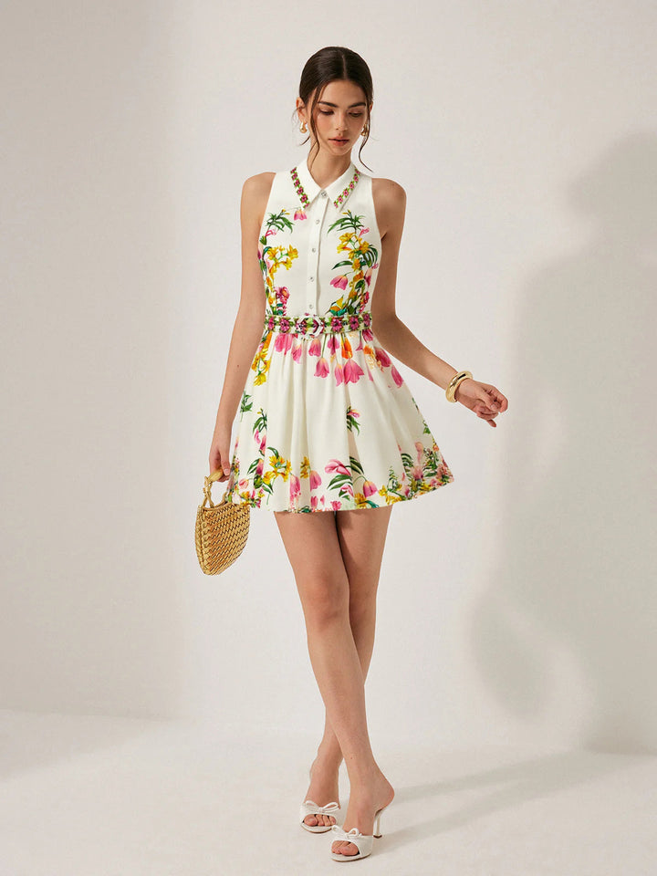 Floral Print Belted Mini Dress