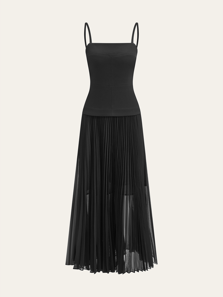 Spaghetti-Strap Backless Pleated Maxi Dress