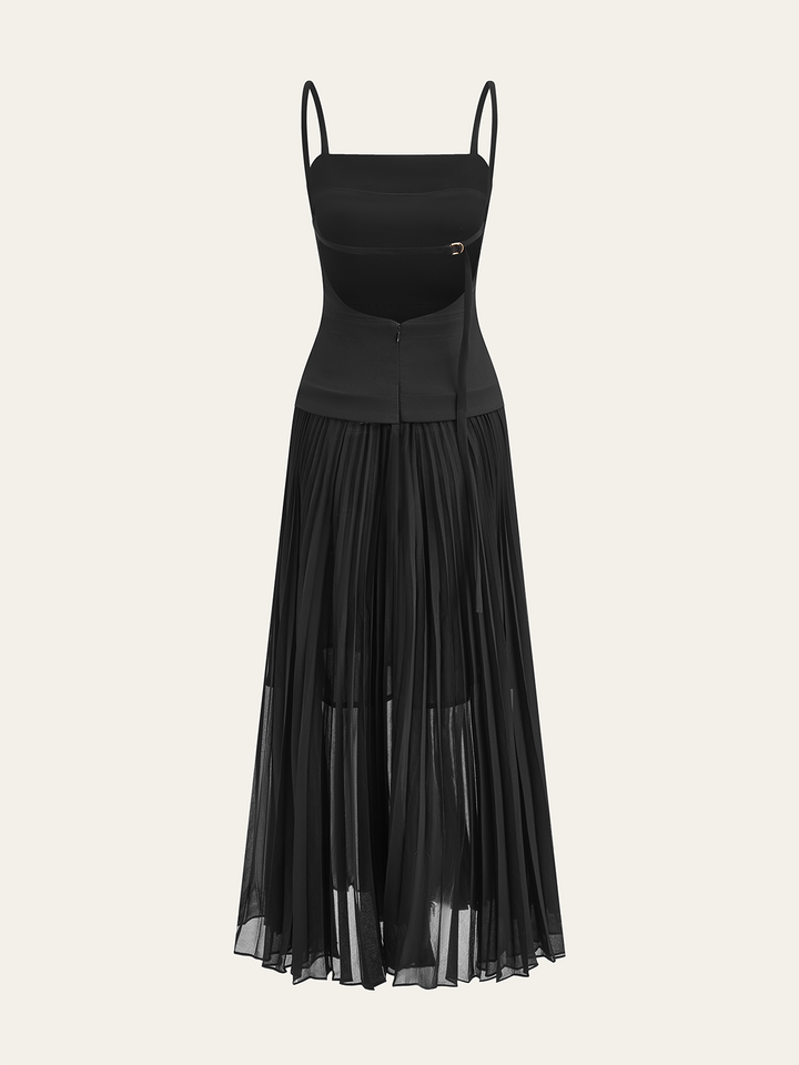 Spaghetti-Strap Backless Pleated Maxi Dress