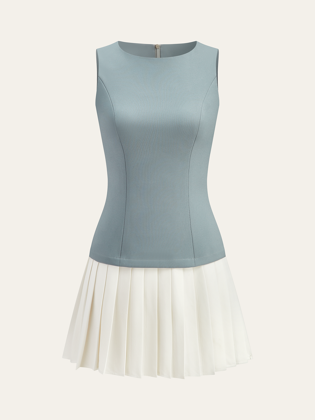 Sleeveless Top Pleated Skirt Paneled Mini Dress