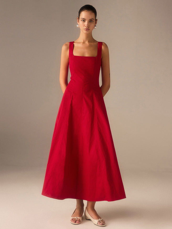 Cotton Maxi Dress with Lace-Up Back