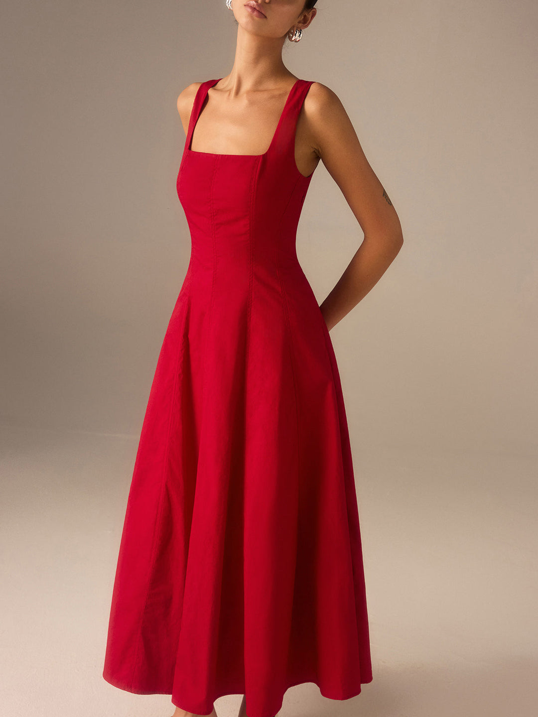 Cotton Maxi Dress with Lace-Up Back