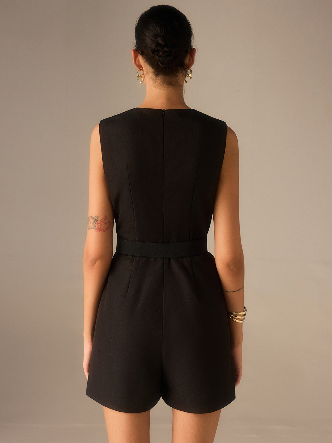 Metal Button Belted Jumpsuit