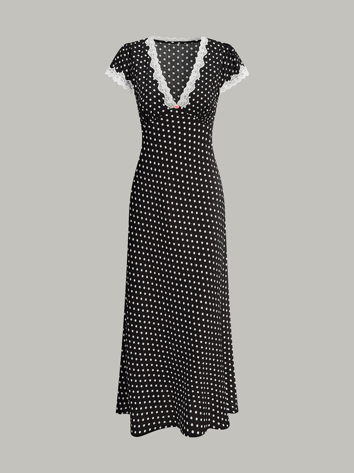 Polka Dot Lace-Trim Dress