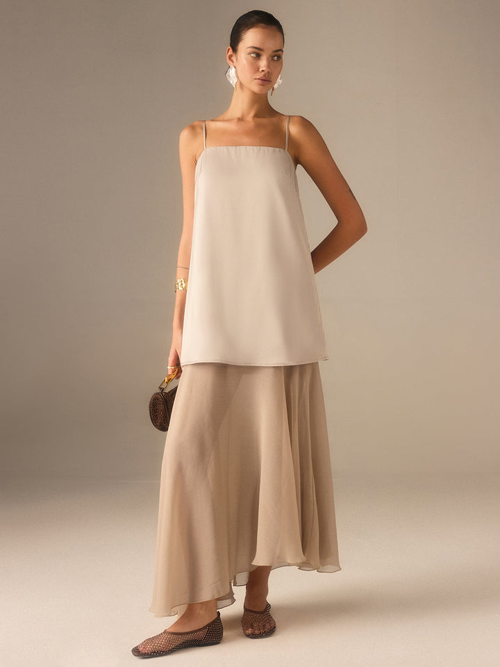 2 in 1 Semi-Sheer Chiffon Cami Maxi Dress