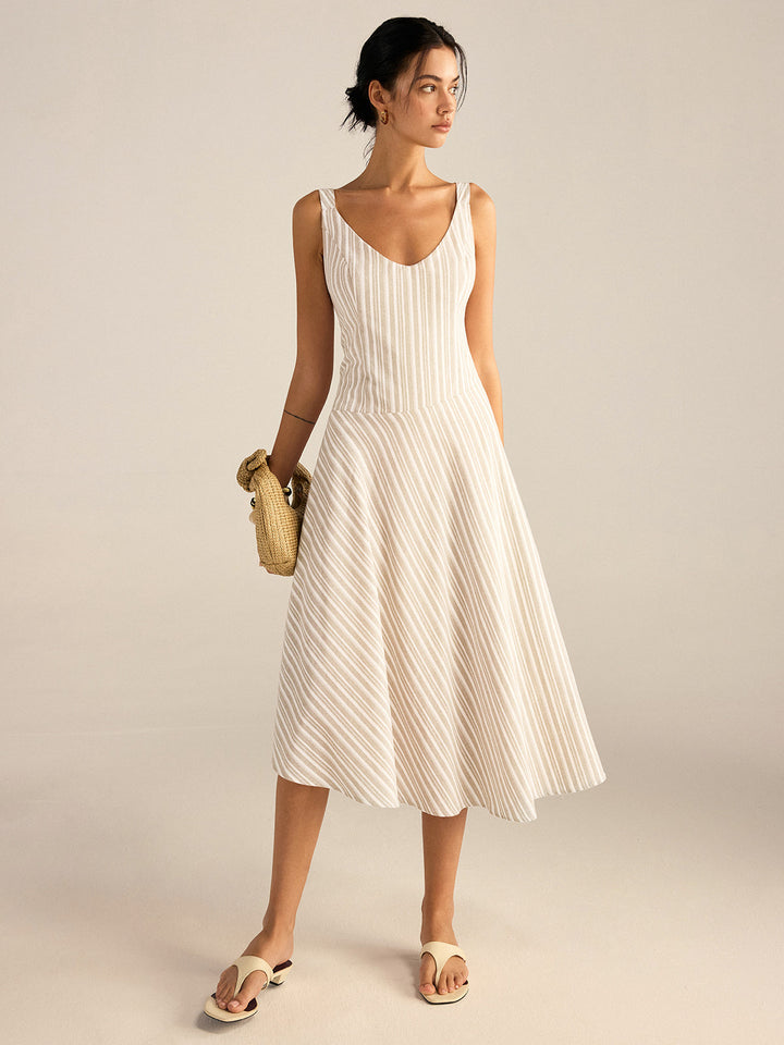 Striped Asymmetriccal Hem Midi Dress