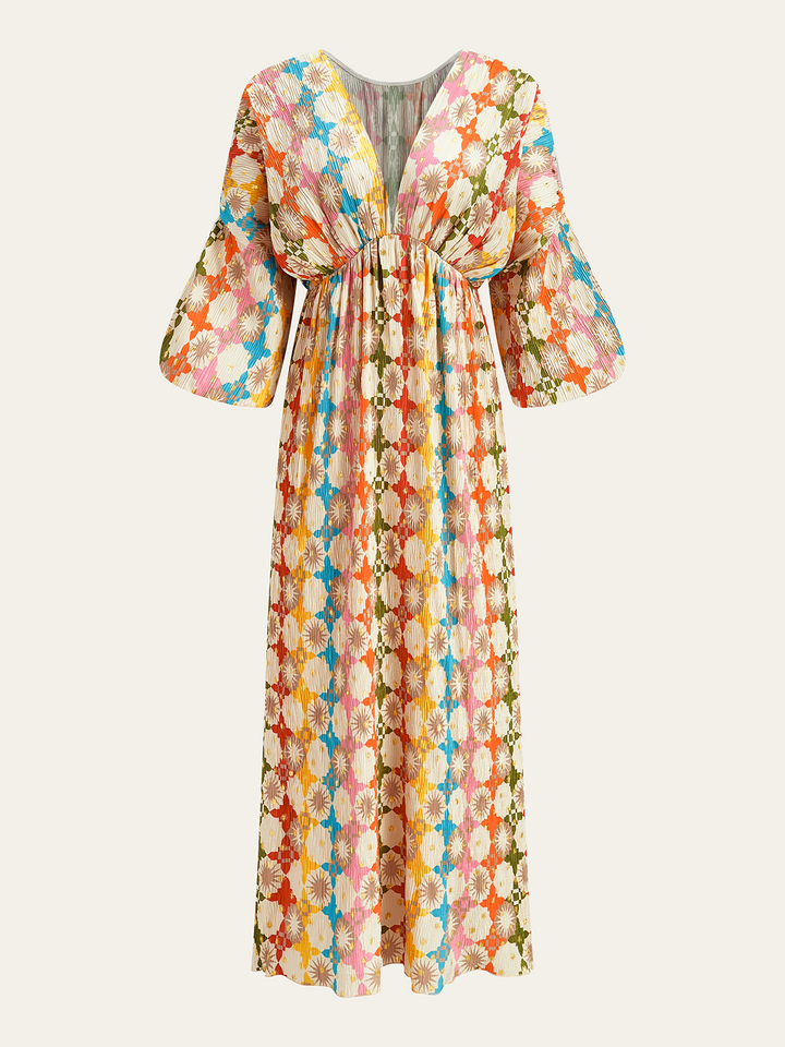 Jacquard Print V-Neck Dress