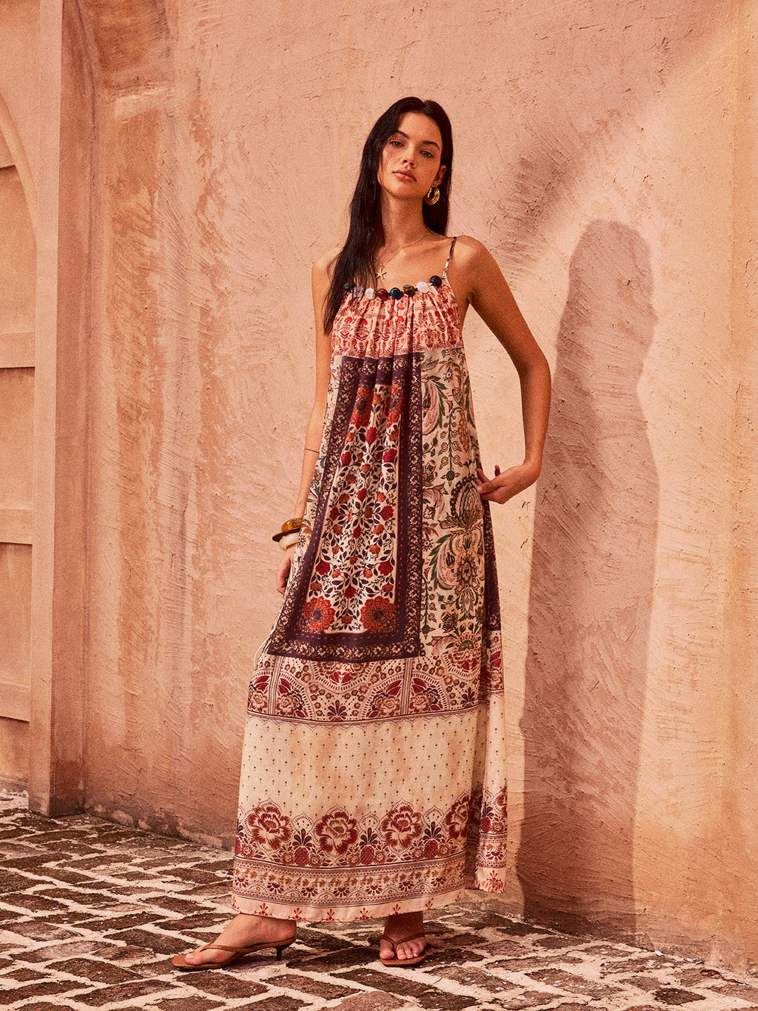 Paisley Printed Beaded Maxi Dress