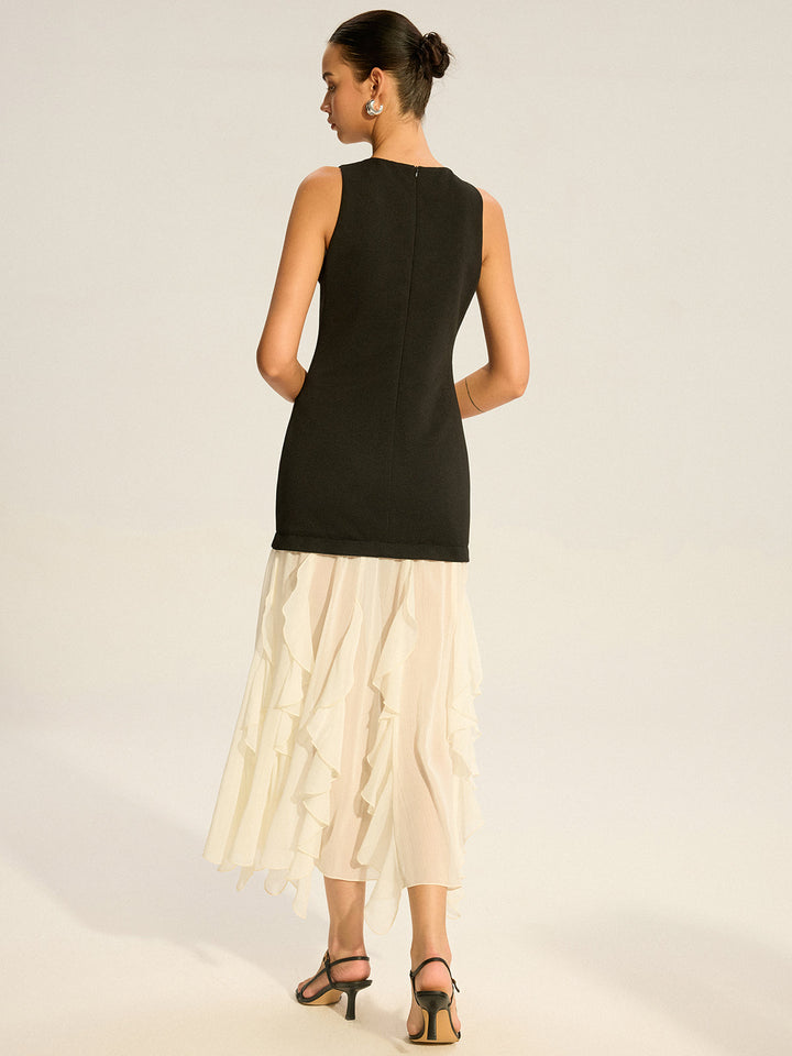 2 in 1 Semi-Sheer Ruffled Hem Maxi Dress