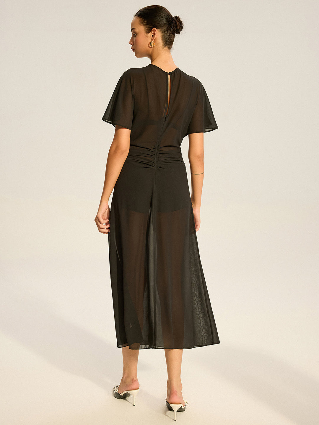 Sheer Chiffon Midi Dress with Lining Slip Two-Piece Set