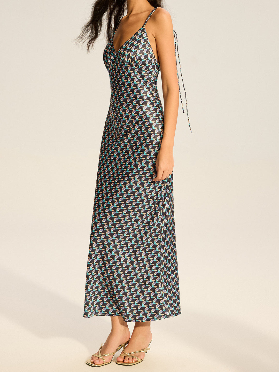 Vintage Print Spaghetti Strap Maxi Dress