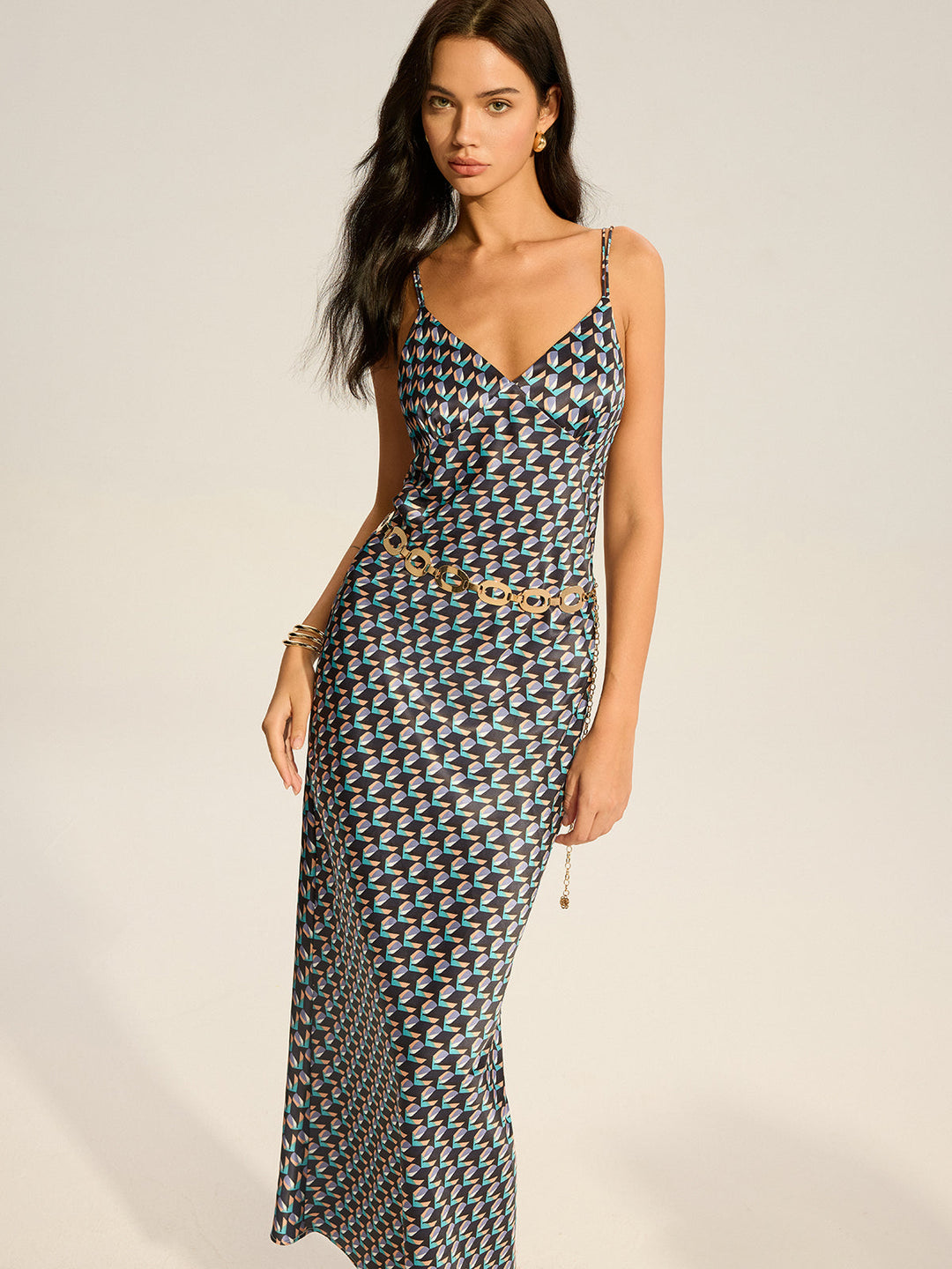 Vintage Print Spaghetti Strap Maxi Dress