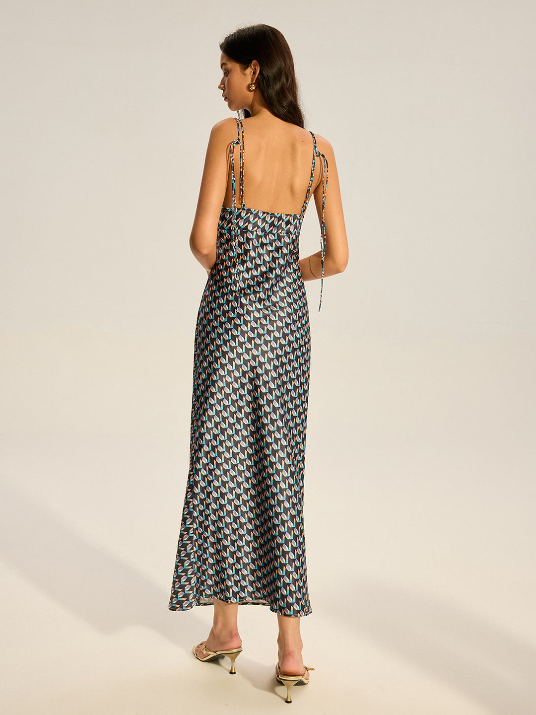 Vintage Print Spaghetti Strap Maxi Dress