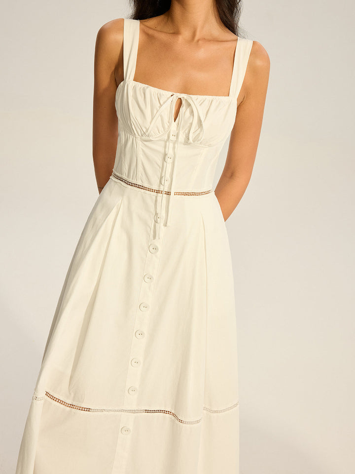 Lace Paneled Back-Tie Cotton Maxi Dress