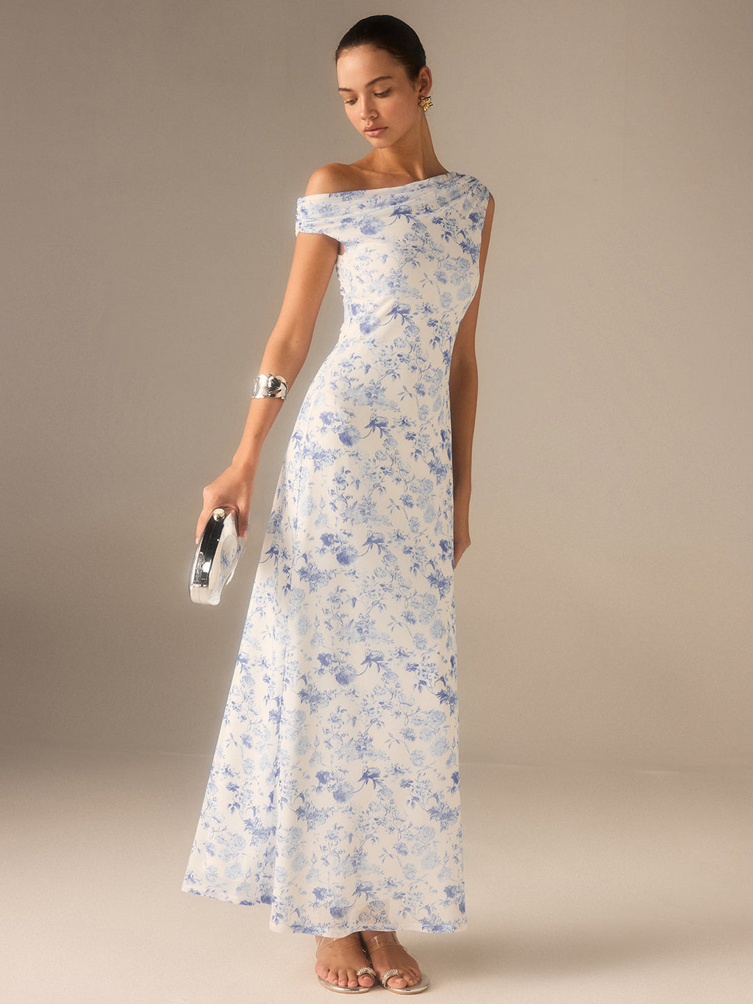 Floral Asymmetrical Drop Shoulder Maxi Dress
