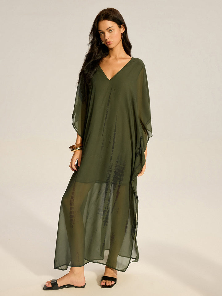 Sheer Chiffon V-Neck Maxi Dress