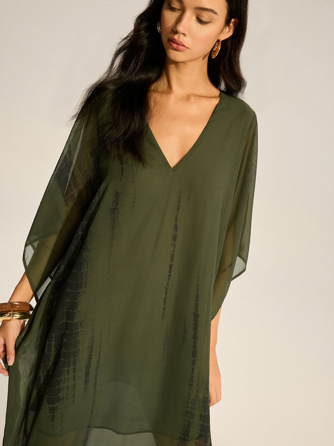 Sheer Chiffon V-Neck Maxi Dress