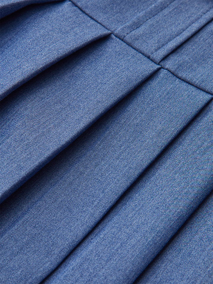 Metal Button Halter Neck Pleated Dress