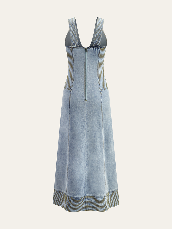Button-Front Denim Sleeveless Dress