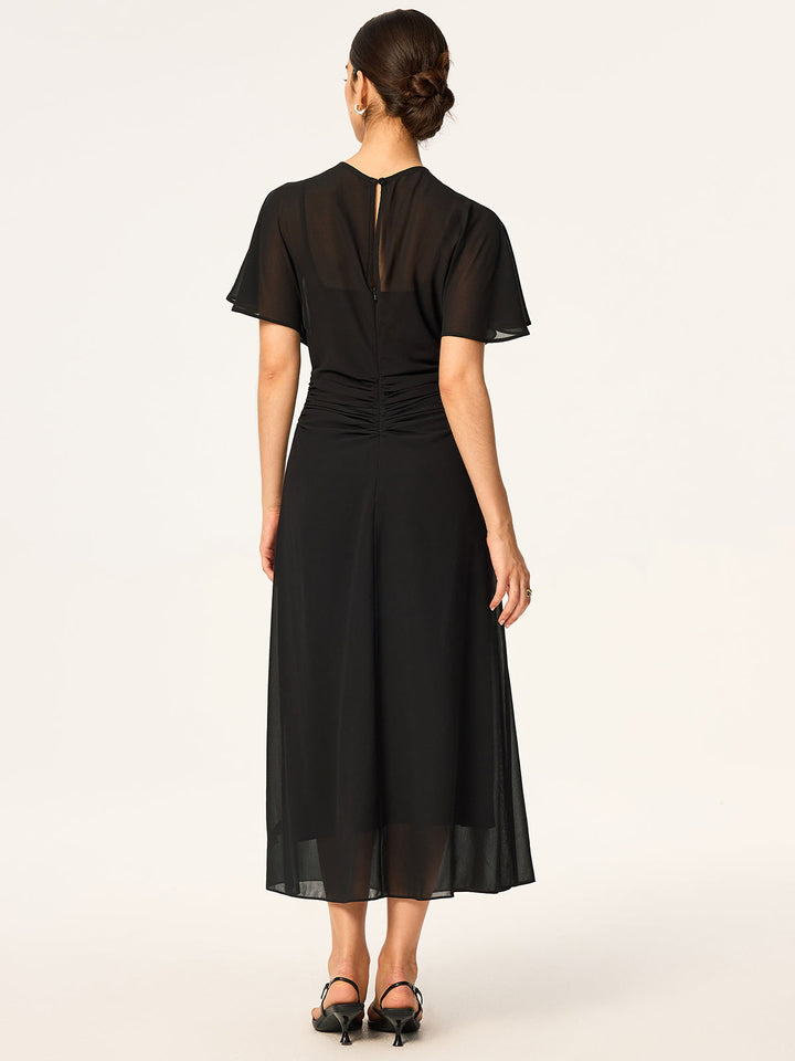 Sheer Chiffon Midi Dress with Lining Slip Two-Piece Set