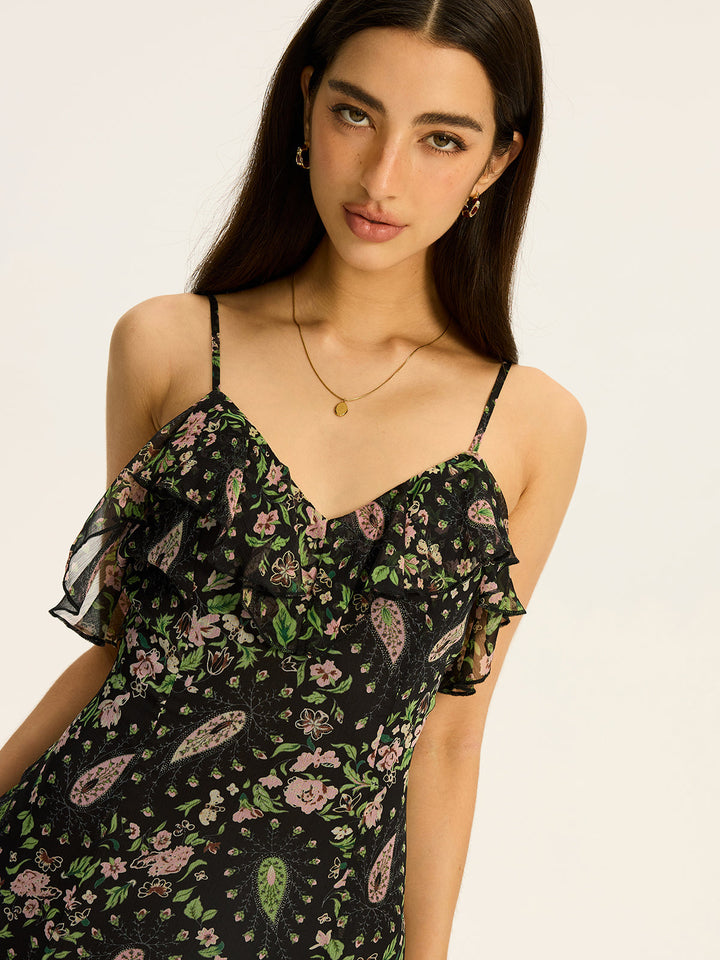 Floral Printed Chiffon Maxi Dress