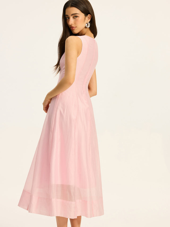 Semi-Sheer Tencel Pleated Sleeveless Midi Dress