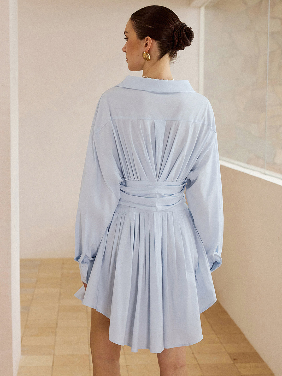 Pleated Shirt Mini Dress