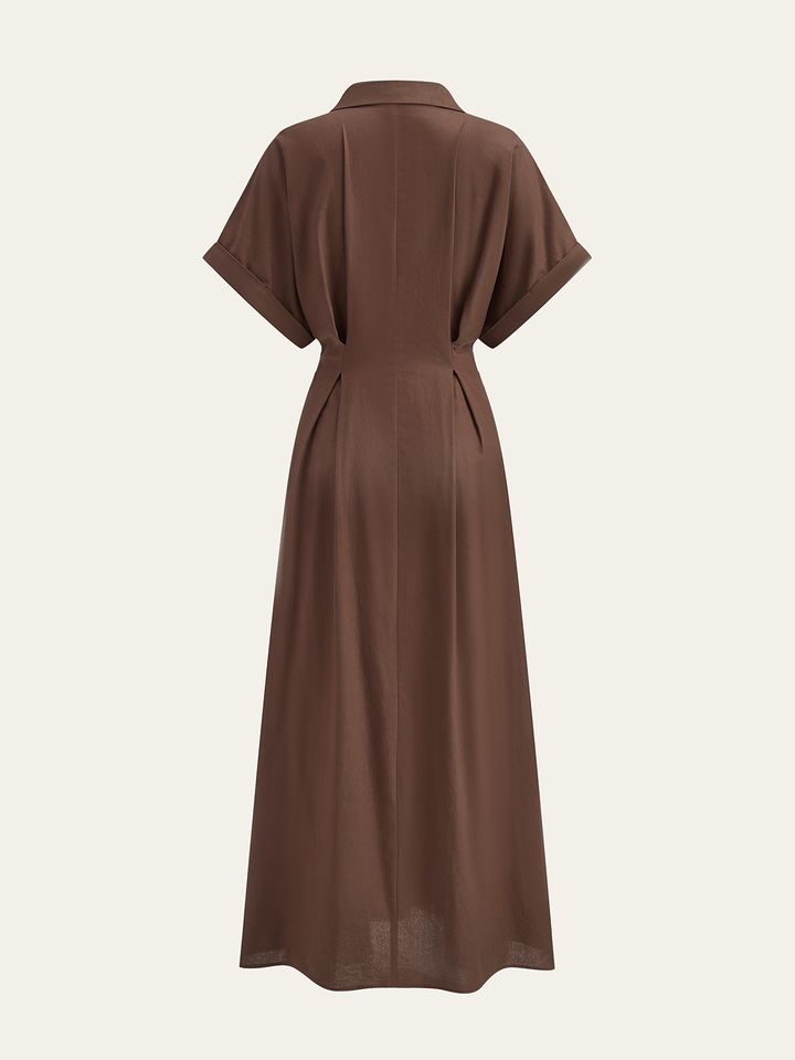 Pleated Button-Front Shirt Dress