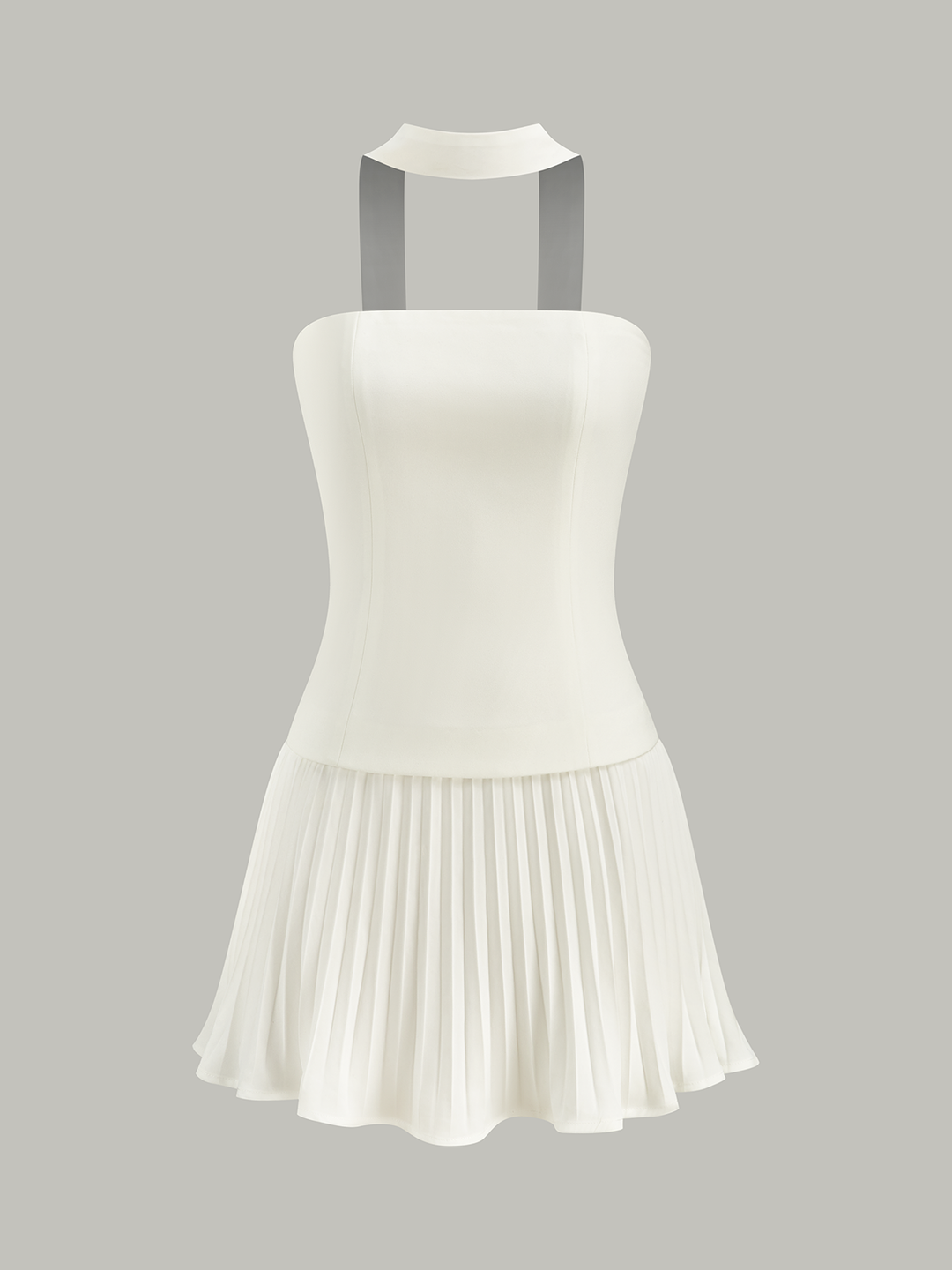 Halter Neck Strapless Pleated Mini Dress