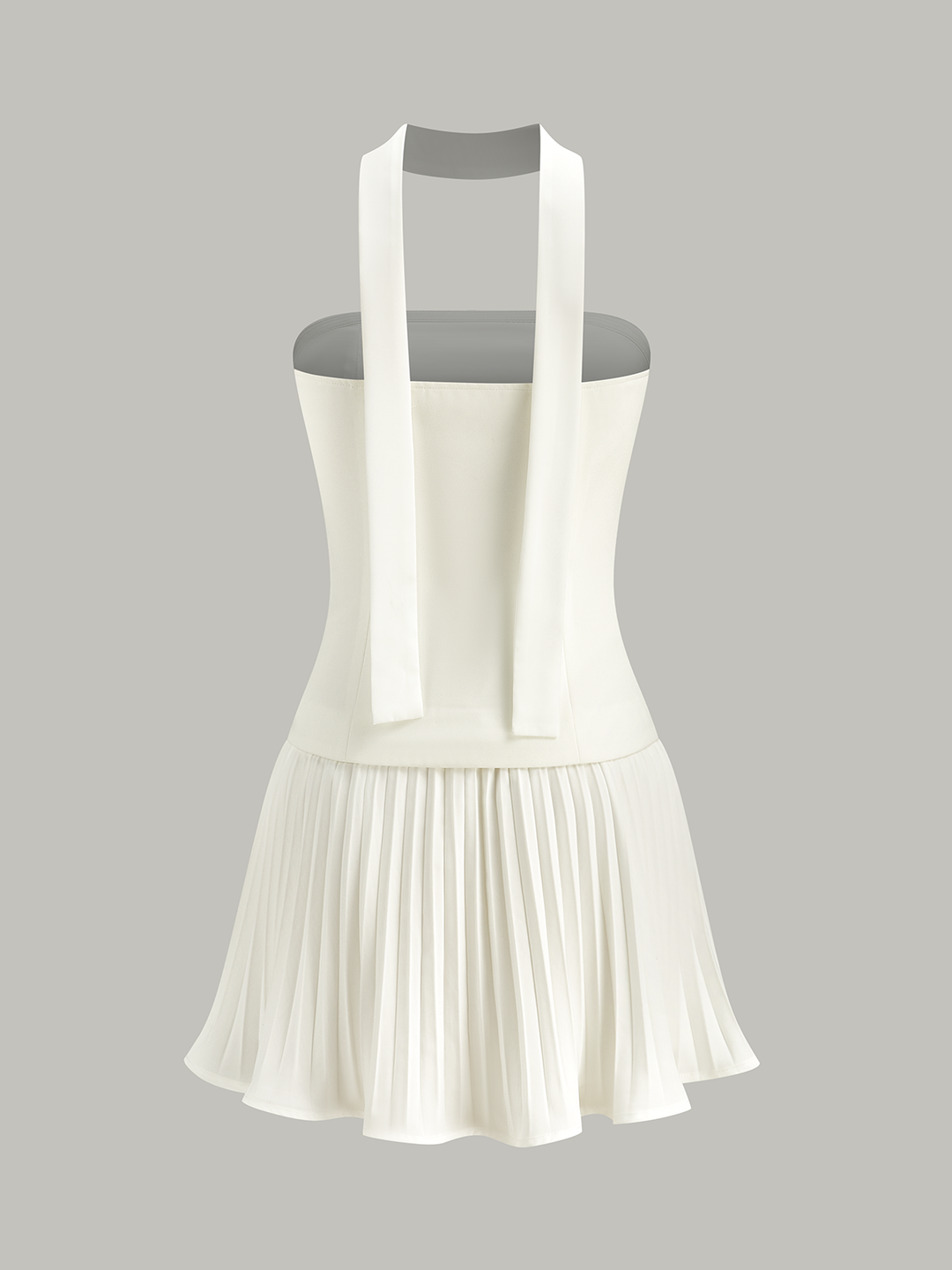 Halter Neck Strapless Pleated Mini Dress