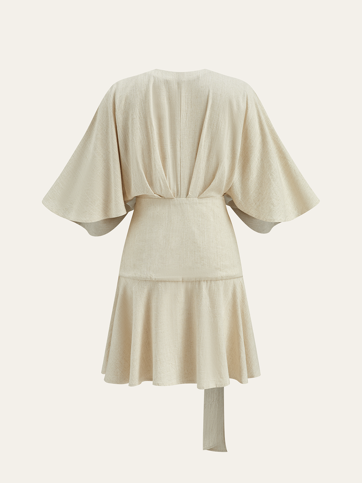 Cotton & Linen Kimono Sleeve Wrap Dress