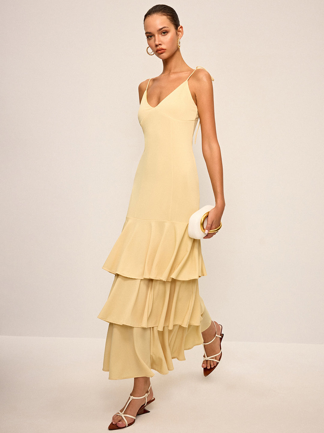 Tie-Strap Shoulder Tiered Maxi Dress