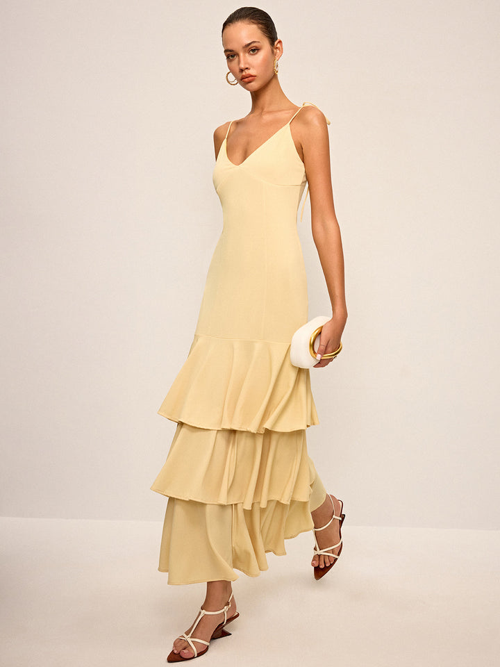 Tie-Strap Shoulder Tiered Maxi Dress