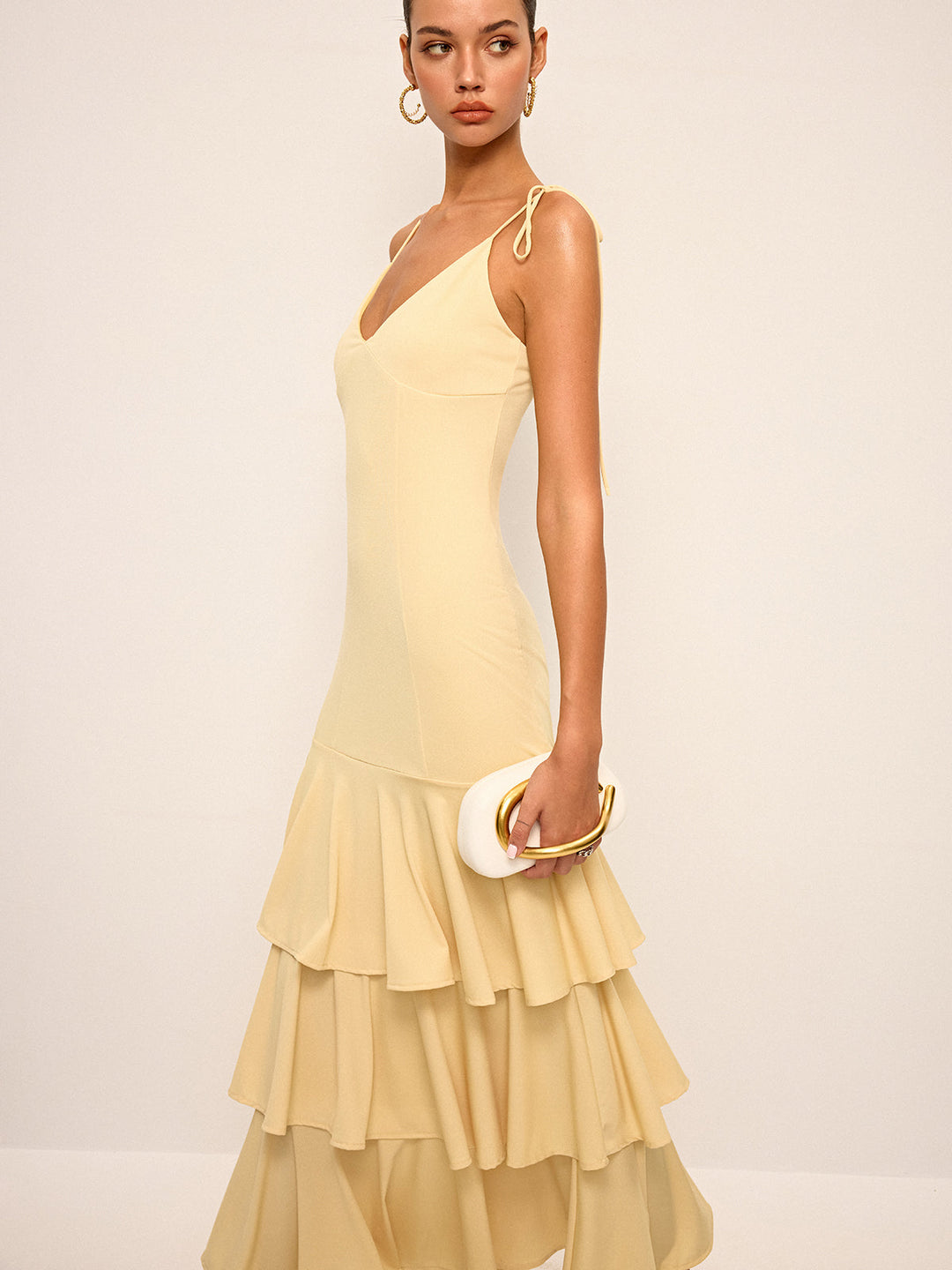 Tie-Strap Shoulder Tiered Maxi Dress