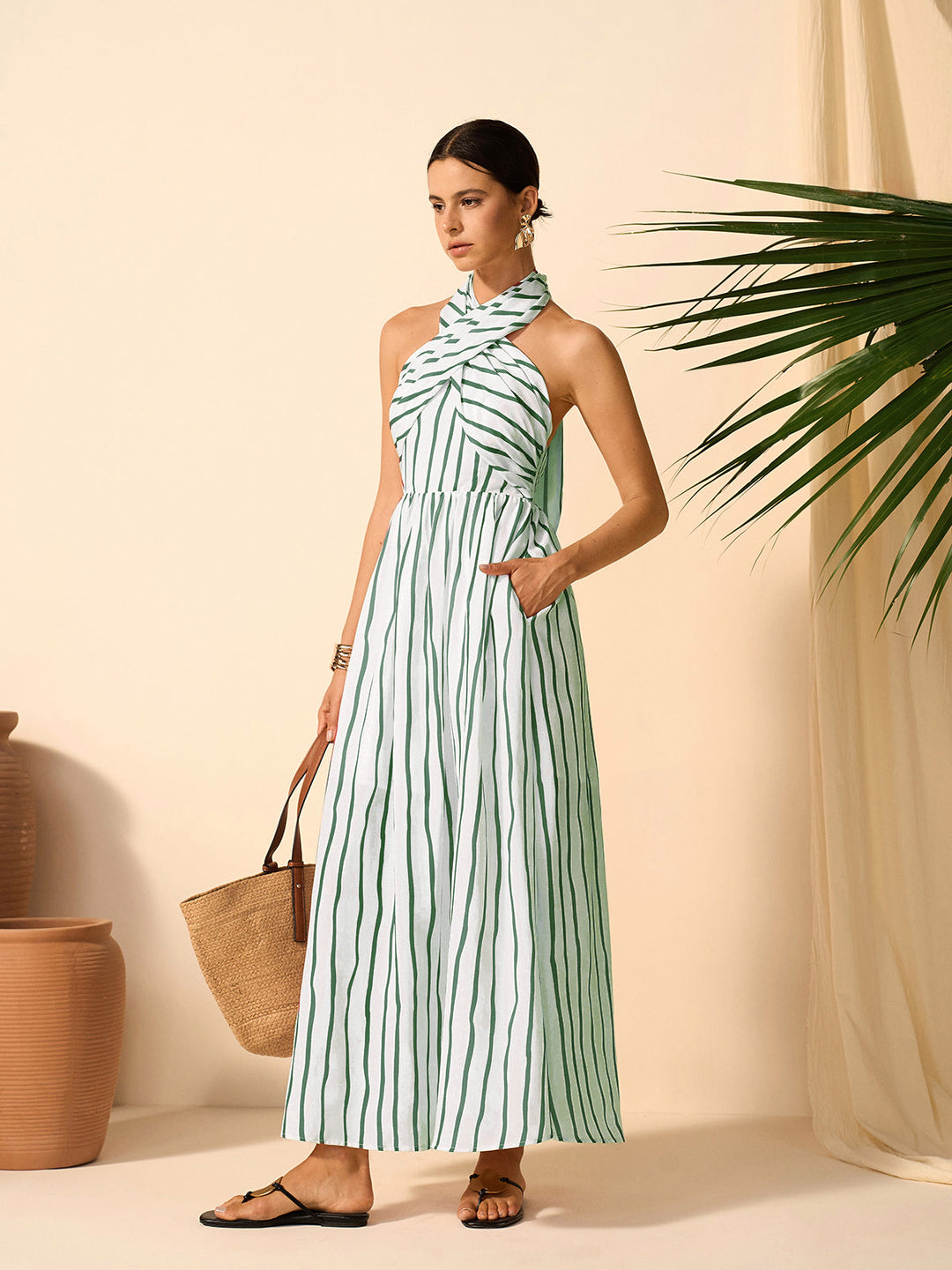 Striped Twist Halter Dress