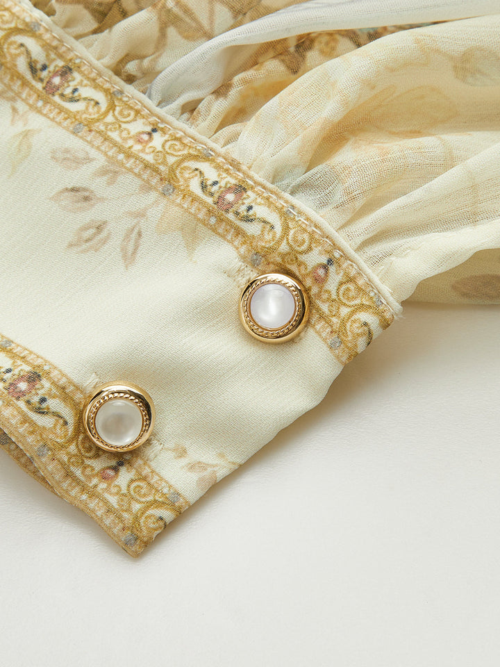 Semi-Sheer Chiffon Floral Printed Ruffled Mini Dress